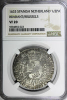 Spanish Netherlands BRABANT Silver 1633 1/2 Patagon NGC VF20 SCARCE KM# 46.6(22)