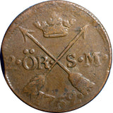 SWEDEN COPPER  Adolf Frederick 1762 2 Ore, S.M. Brown KM# 461 (2326)