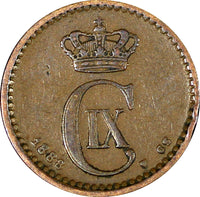 Denmark Christian IX Bronze 1888 CS 1 Ore KEY DATE SCARCE KM# 792.1 (21 381)