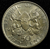 KENYA Mzee Jomo Kenyatta Copper-Nickel 1969 50 Cents UNC KM# 13  (24 128)