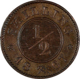 Norway Carl XV Copper 1867 1/2 Skilling 1 Year Type KM# 329 (20 792)