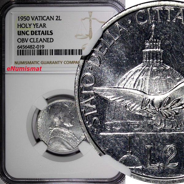 Vatican City Pius XII 1950 2 Lire Holy Year NGC UNC DETAILS KM# 45 (019)