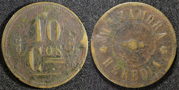 COSTA RICA Bronze Token 1800's M.J. ZAMORA HEREDIA 10 C os. 22.2mm (23 251)