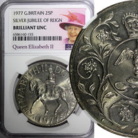 Great Britain Elizabeth II Jubilee 1977 25 Pence NGC BRILLIANT UNC KM# 920 (5)
