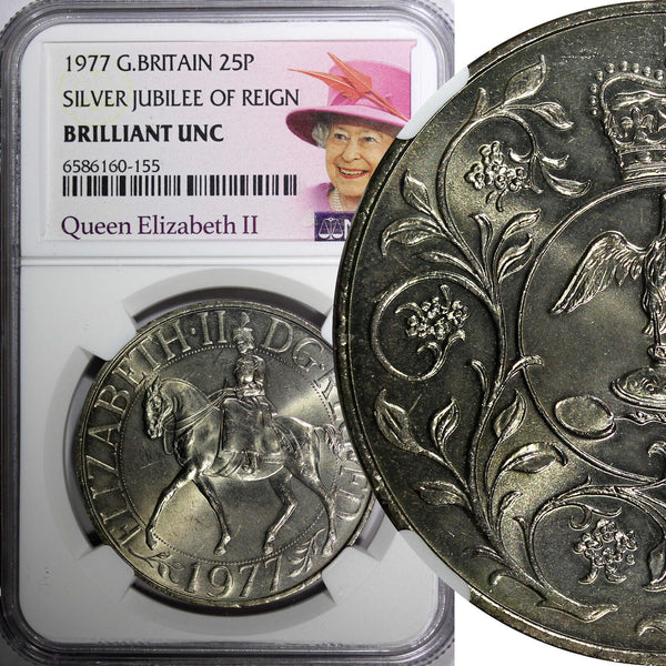 Great Britain Elizabeth II Jubilee 1977 25 Pence NGC BRILLIANT UNC KM# 920 (5)