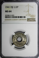 Fiji George VI Copper-Nickel 1941 1/2 Penny NGC MS64 Mintage-96,000 KM# 14 (023)
