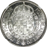 Sweden Gustav V Silver 1922 W 2 Kronor Mintage-201,821 NGC MS63 KM# 787 (033)