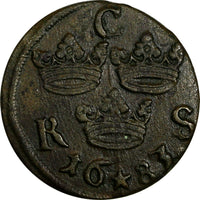 SWEDEN Carl XI (1660-1697) Copper 1683 1/6 Ore S.M. OFF CENTER KM# 254 (15 207)