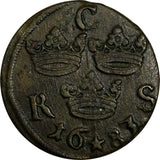 SWEDEN Carl XI (1660-1697) Copper 1683 1/6 Ore S.M. OFF CENTER KM# 254 (15 207)