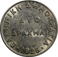 Greece 1926 2 Drachmai UNC Condition 1 YEAR TYPE KM# 70