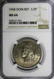 Dominican Republic 1968 1/2 Peso NGC MS64 Mintage-600 000 KM# 21a.1 (023)