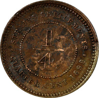 STRAITS SETTLEMENTS Bronze Victoria 1899  1/4  Cent VF+ Condition KM# 14