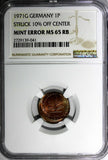 Germany-Federal Copper 1971-G 1 Pfennig NGC-MINT ERROR MS65 RB KM# 105 (041)
