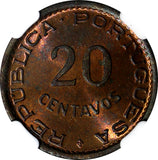 Angola Bronze 1948 20 Centavos NGC MS64 RB 300th Anniversary Revolution KM#71(1)
