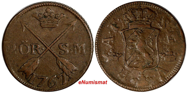 Sweden Adolf Frederick Copper 1767 2 Ore, S.M. Mintage-467,000 KM461 (14 804)