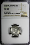 GREAT BRITAIN George VI Silver 1939 6 Pence NGC AU58  KM# 852