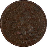 Netherlands Wilhelmina I Bronze 1913 1 Cent 1st Year Type KM# 152 (20 464)