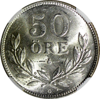SWEDEN Gustaf V Silver 1928 G 50 Ore NGC MS63 KM# 788 (040)