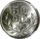 SWEDEN Gustaf V Silver 1928 G 50 Ore NGC MS63 KM# 788 (040)