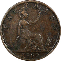 Great Britain Victoria  Bronze 1860 Farthing Tooted Border KM# 747.2 (20 577)