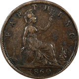 Great Britain Victoria  Bronze 1860 Farthing Tooted Border KM# 747.2 (20 577)