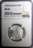 Mexico ESTADOS UNIDOS Silver 1944 M 50 Centavos NGC MS66 GEM BU KM# 447 (028)