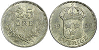 Sweden Gustaf V Silver 1929 G  25 Öre aUNC  KM# 785 (22 054)