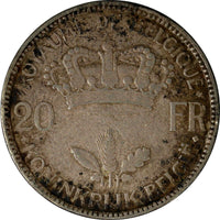 Belgium Léopold III Silver 1935 20 Francs VF/XF Toned KM# 105 ( 18 788)
