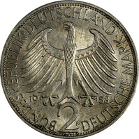 Germany - Federal Republic 1958 F 2 Mark Max Planck UNC Toning KM# 116(15 339)