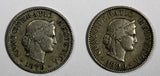 Switzerland LOT OF 2 COINS 1879,1899  5 Rappen BETTER SCARCE DATES KM# 26 (733)