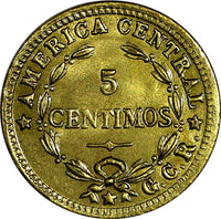COSTA RICA Brass 1936 "GCR" Right of stars 5 Centimos UNC KM# 151