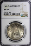 Great Britain Elizabeth II 1963 1/2 Crown NGC MS63 Light Toned KM#907 (009)