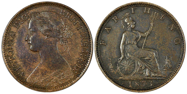 Great Britain Victoria Bronze 1873 Farthing  LAST YEAR TYPE KM# 747.2 (21 136)