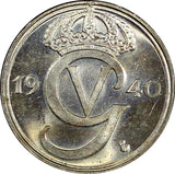 Sweden Gustaf V Nickel-Bronze 1940 G 25 Öre GEM BU  KM# 798 (22 033)