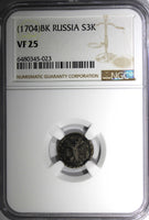 RUSSIA Peter I the Great Silver 1704 BК Altyn  NGC VF25 D-157. KM# 119 (23)