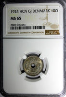 Denmark Christian X 1924 HCN GJ 10 ORE NGC MS65 BU Nice High Grade KM# 822.1(81)