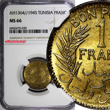 Tunisia 1364 (1945) 1 Franc Chambers of Commerce NGC MS66 TOP GRADED KM# 247 (0)