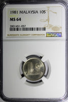 Malaysia Copper-Nickel 1981  10 Sen NGC MS64  KM# 3 (057)