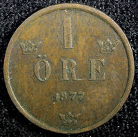 SWEDEN Oscar II Bronze 1877 1 Ore Large Letters KM# 745 (23 165)