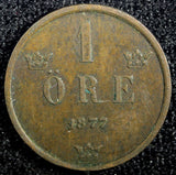 SWEDEN Oscar II Bronze 1877 1 Ore Large Letters KM# 745 (23 165)