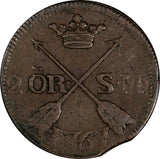 SWEDEN Adolf Frederick Copper 1767 2 Ore, S.M. Low Mintage-467,000 KM#461 (300)