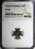 Mexico FIRST REP. 1842 SLPI 1/4 Real San Luis Potosí NGC XF45  SCARCE KM# 368.7