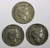 Switzerland LOT OF 3 COINS 1880-1899  5 Rappen BETTER SCARCE DATES KM# 26 (731)