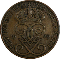 Sweden Gustaf V 1909 5 Öre  Large cross on Crown SCARCE KM# 779.2 (18 548)