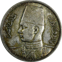 EGYPT Farouk (1936-1952) Silver AH1356 / 1937 10 Piastres  KM# 367 (18 149)