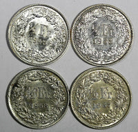 Switzerland Silver LOT OF 4 COINS 1945-1958 1/2 Franc aUNC-UNC KM# 23 (17 046)
