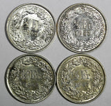 Switzerland Silver LOT OF 4 COINS 1945-1958 1/2 Franc aUNC-UNC KM# 23 (17 046)