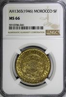 Morocco Mohammed V AH1365 (1946) 5 Francs NGC MS66 GEM BU  Y# 43 (041)