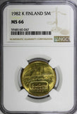 Finland Aluminium-Bronze 1982 K 5 Markkaa NGC MS66 TOP GRADED KM# 57 (047)