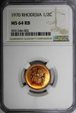 Rhodesia Bronze 1970 1/2 Cent NGC MS64 RB NICE RED KM# 9 (002)